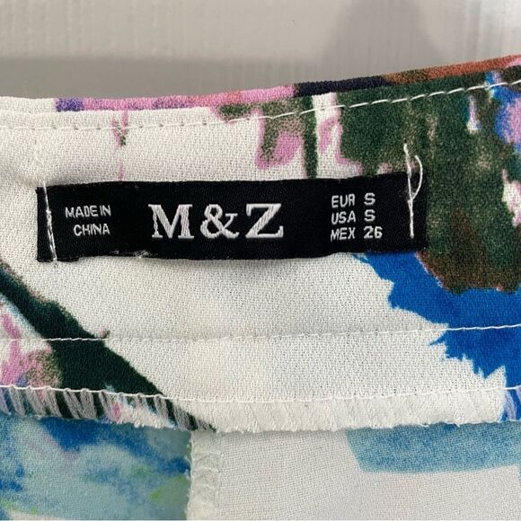 M&Z ZARA Floral Abstract White High Waist Dressy Shorts Women’s Size S - Picture 5 of 7